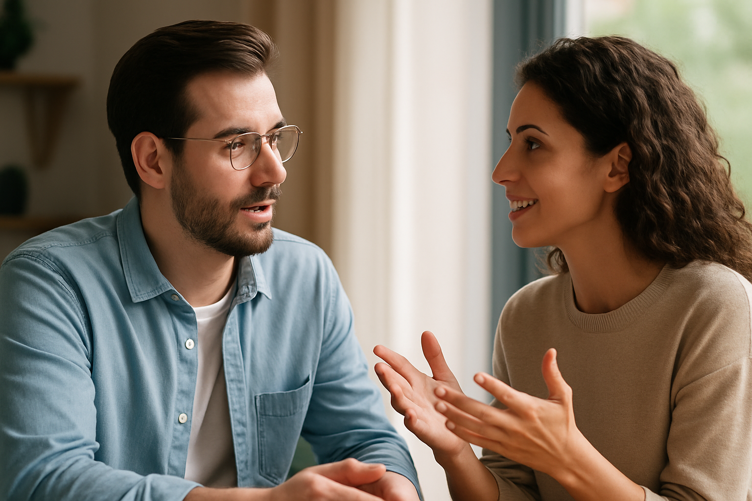Un couple en pleine discussion pendant une séance de thérapie gestalt