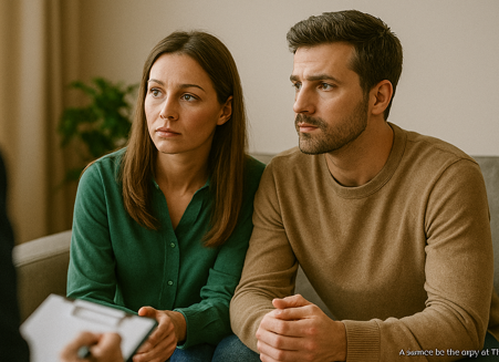 Photo d'un couple qui est en séance de thérapie en visio